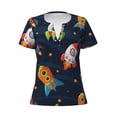 thumbnail image 3 of Naloa Spaceships and Stars Print T-Shirts Short Sleeve V Neck Tees for Women Fashion Tops Trendy Lightweight Soft Casual Summer Outfits Clothes, 3 of 5