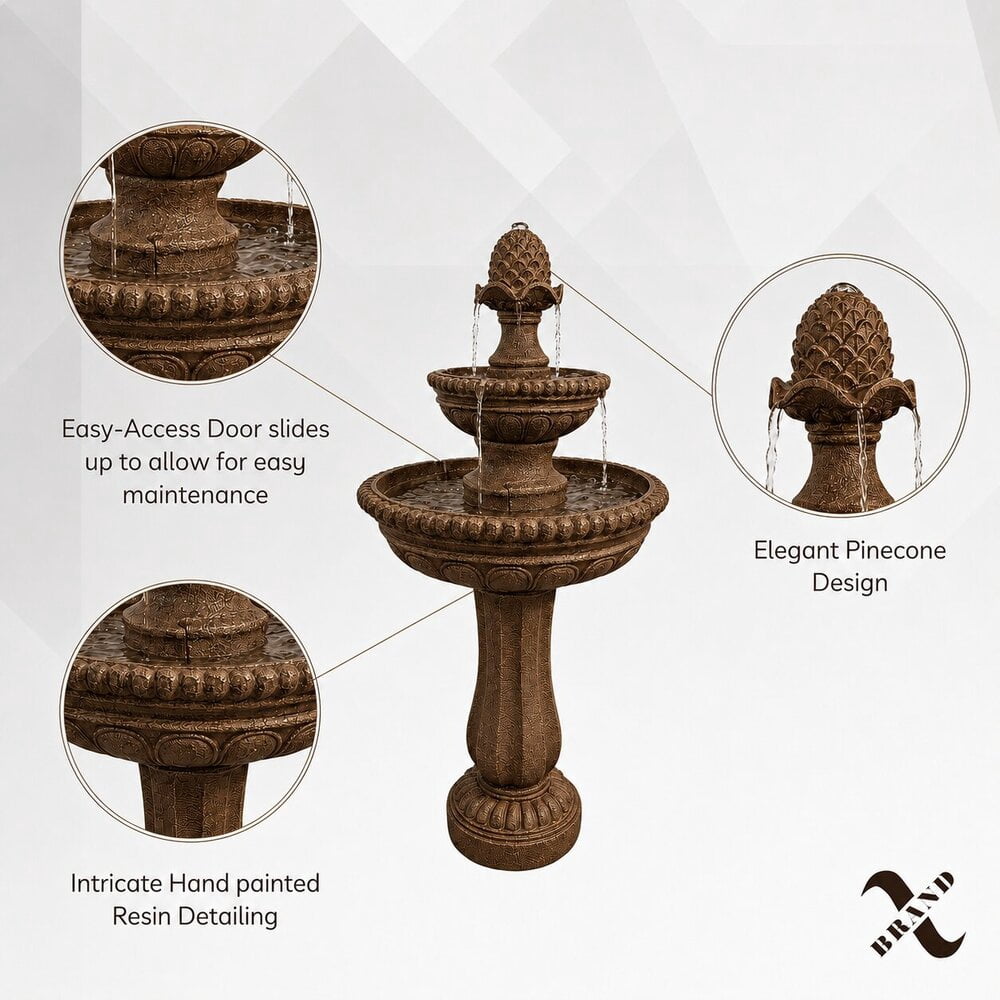 XBrand 39" 2-Tier Outdoor Freestanding Solar Water Fountain - Classic Design, Sand Stone Resin Bird Bath with Pump