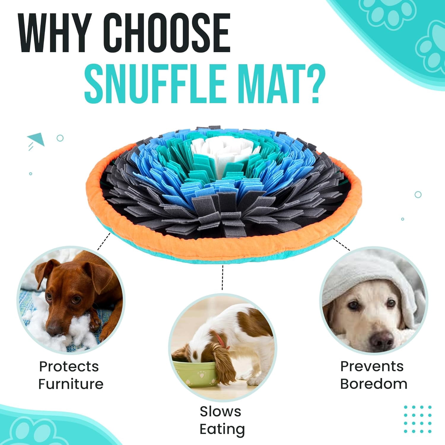 18 Inch Dog Snuffle Mat, Interactive Puzzle Foraging Toy, Slow Feeder Nose Work Training Mat for Mental Enrichment, Washable Pet Sniff Mat with Training Clicker and Suction Cup