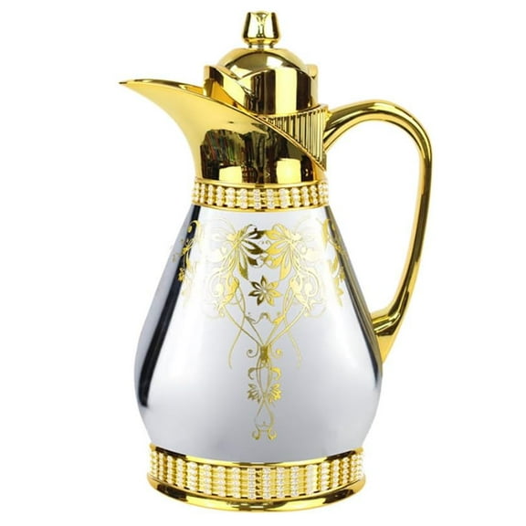 1L Vacuum Insulated Coffee/Tea Flask Kettle, Glass Liner, Gold, Lock Top