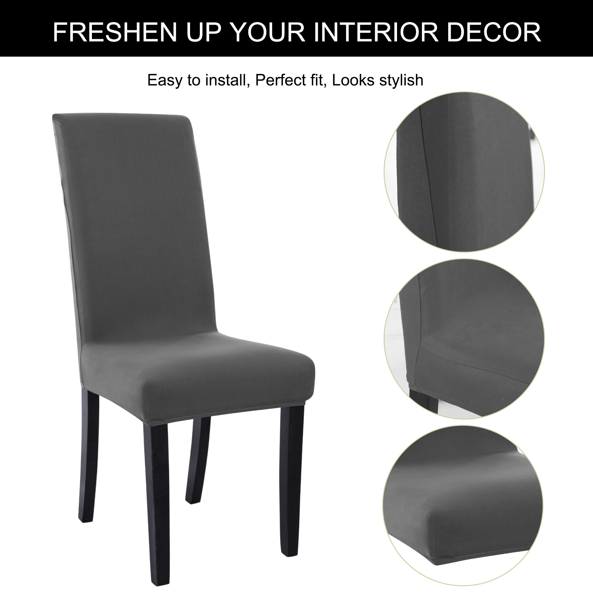Unique Bargains Spandex Solid  Dining Chair Covers Protector Slipcovers Gray 6 Pcs