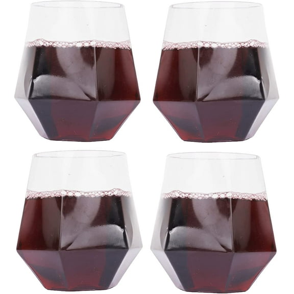EcoQuality 12 oz Diamond Shaped Stemless Clear Plastic Wine Glass, Unbreakable Elegant and Reusable Cocktail Glass Ideal for Indoor or Outdoor Parties and Events (6)