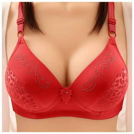 HYSYSB Sports Bras for Women balconette Bras for Women daisy Bra bras for Women womens Three Breasted Bra Thin Underwear seamless Red 1 85C