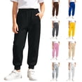 thumbnail image 4 of CONZONE Big Girls Baggy Sweatpans Wide Leg Jogger Pants for Girls Elastic Waist Cozy Fall Sports Trousers with Pockets Size 9-10 Years, 4 of 5