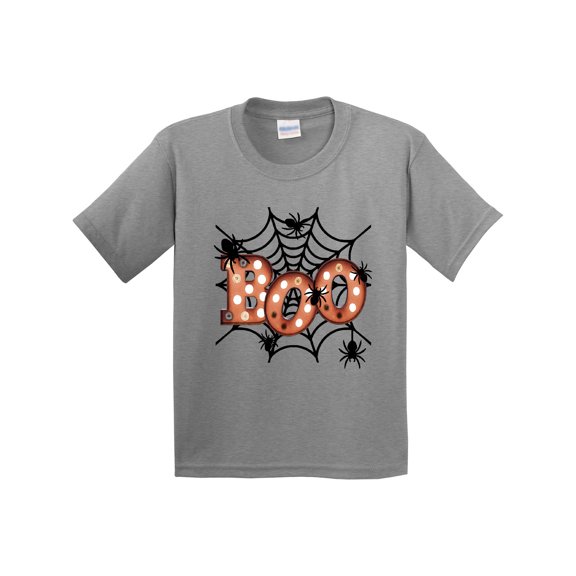 Inktastic Halloween Boo with Spiders in Web Youth T-Shirt