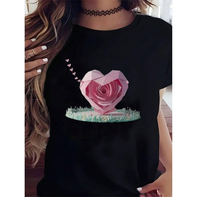 Fashionable Valentine's Day Graphic Shirt Cotton Crew Neck Tee Machine Washable