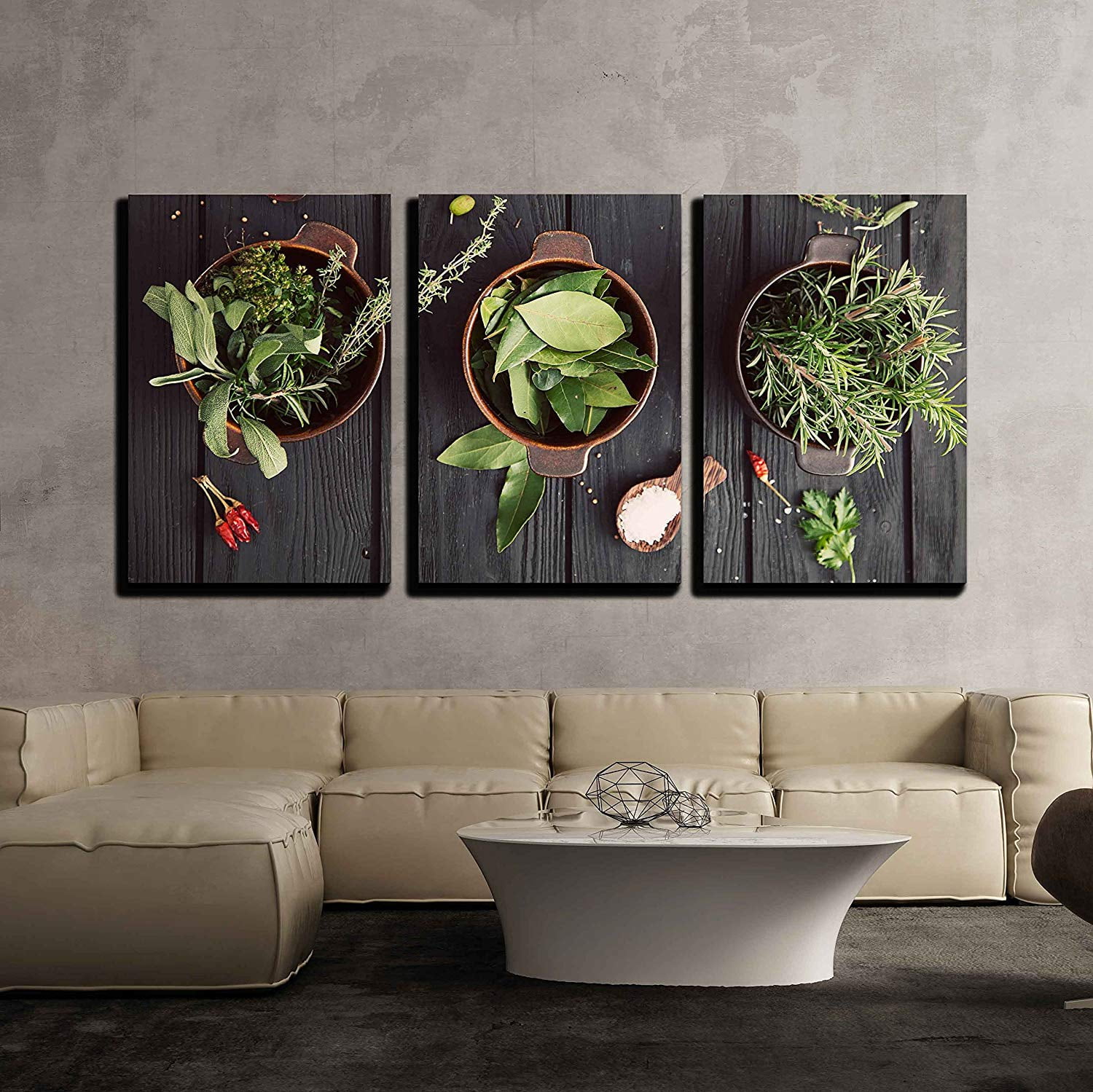 wall26 - 3 Piece Canvas Wall Art - Mediterranean Herbs and Ingredients