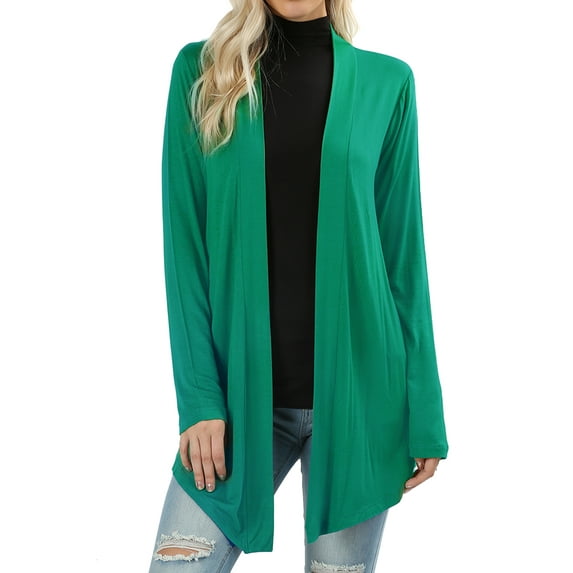 Women & Plus Draped Open Front Long Sleeve Flowy Light Cardigan (K Green, XL)