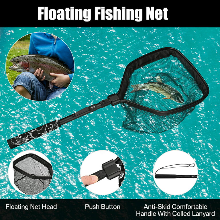 Neween Fishing Net Fish Landing Nets Collapsible Telescopic Sturdy Pole Handle for Saltwater Freshwater Extending to 32/40inches, Black