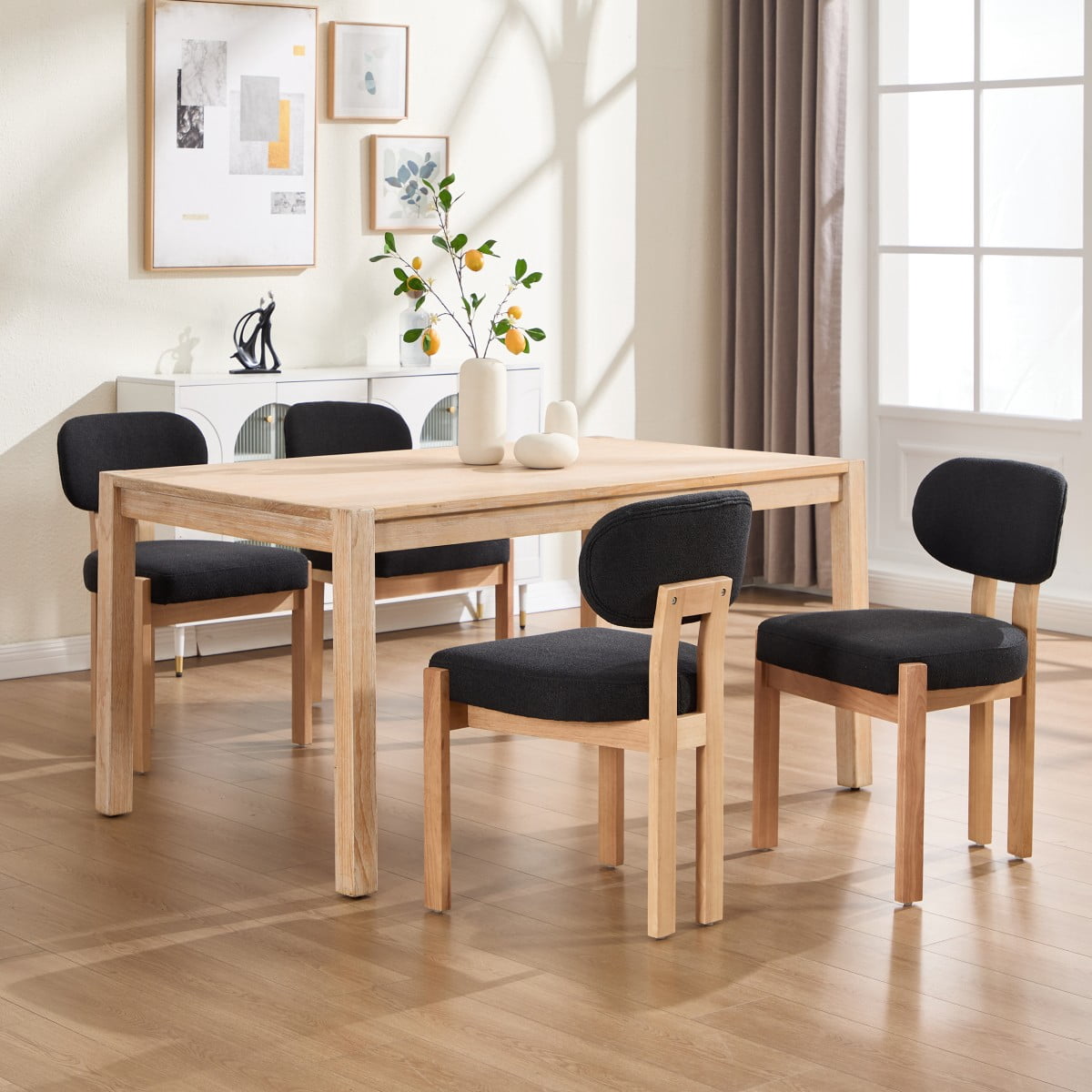 Dining Chairs Set of 2, Chenille Upholstered Wood Kitchen Chairs, 3.95" Thick Foam Cushion Wingback Dining Room Chairs, Black