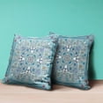 thumbnail image 3 of Paisley Leaf Geo Indoor/Outdoor Fabric Pillow in Muted Blue Beige White 16x16, 3 of 5