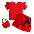 thumbnail image 5 of WRKEKC Girls 2 piece Outfits Short Sleeve Ribbed Top and Bow Skirt Pants with Bag 3 Piece for 6 Months-3 Years, 5 of 9