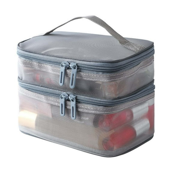Large Capacity Double Mesh Makeup Bag - Portable Toiletry Storage Solution for Women - Versatile Cosmetic Organizer for Travel and Daily Use