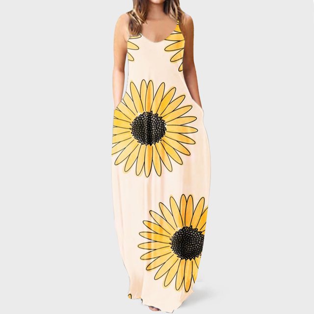 Lenago Robe Maxi Grande Taille pour Femmes Mode à Bretelles Taille Mi-Haute Col en V Sans Manches à Rayures Imprimé Floral Ajustée Plage Longue Robe Été Robes de Plage en Liquidation