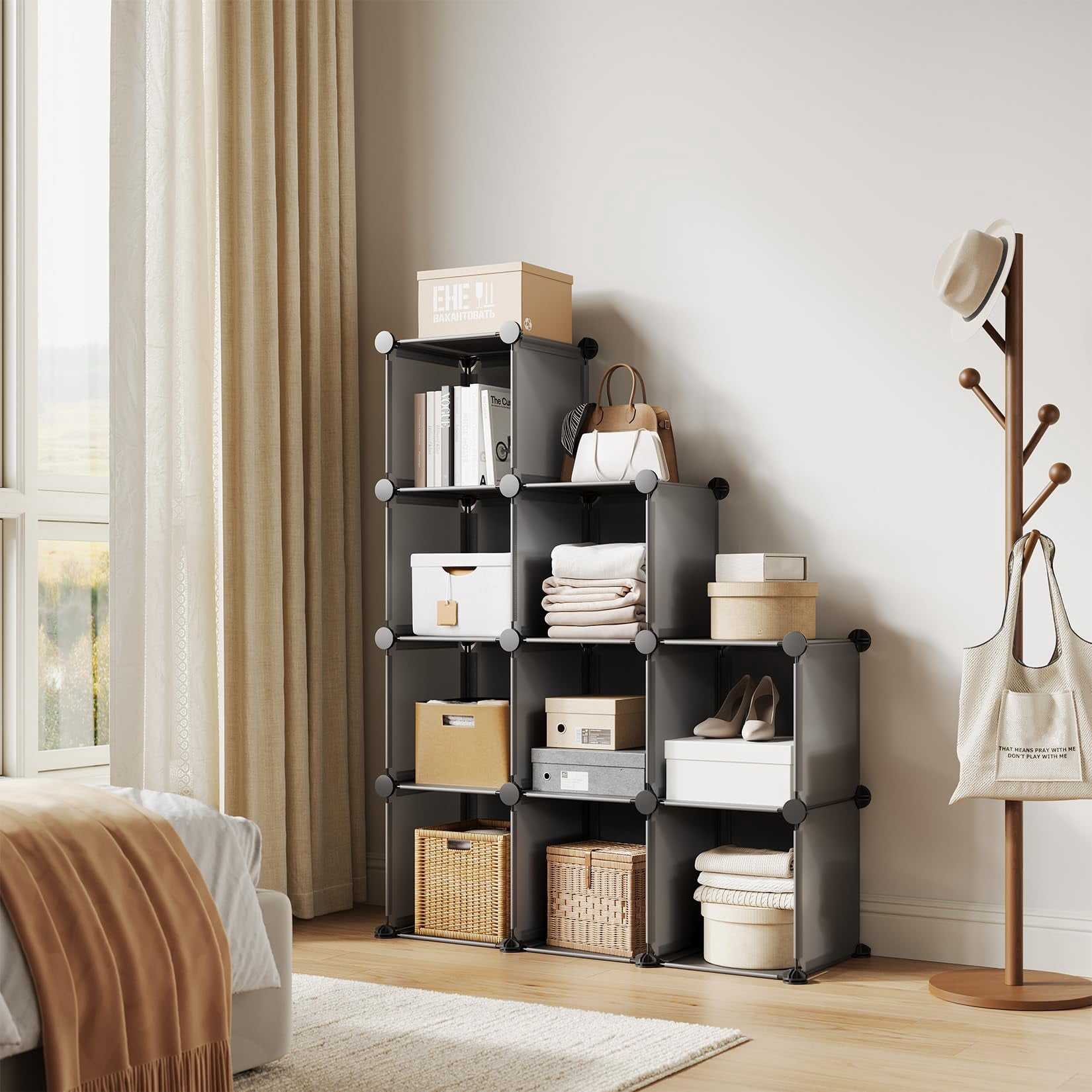 9 Cube Storage Organizer, DIY Modular Bookshelf & Closet Organizer, Plastic Stackable Shelving Cubes with Feet & Rubber Mallet