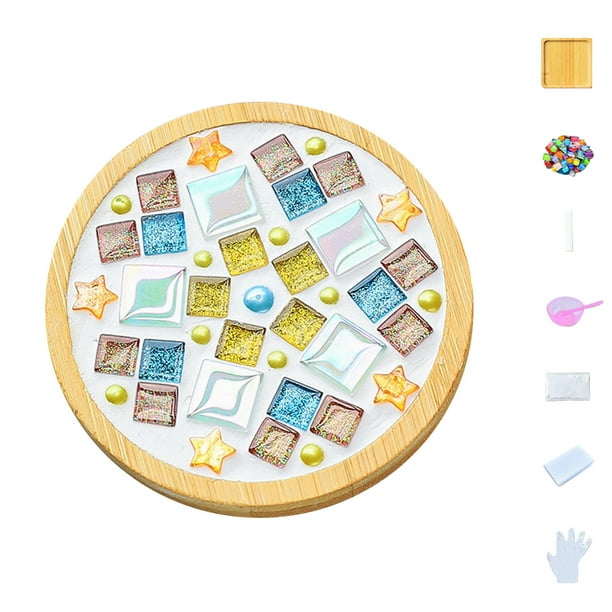Pisexur Batería de cocina Juego de mosaicos de manualidades, posavasos de madera, mosaicos de colores variados, paquete de manualidades de 6 ml para la cocina del hogar