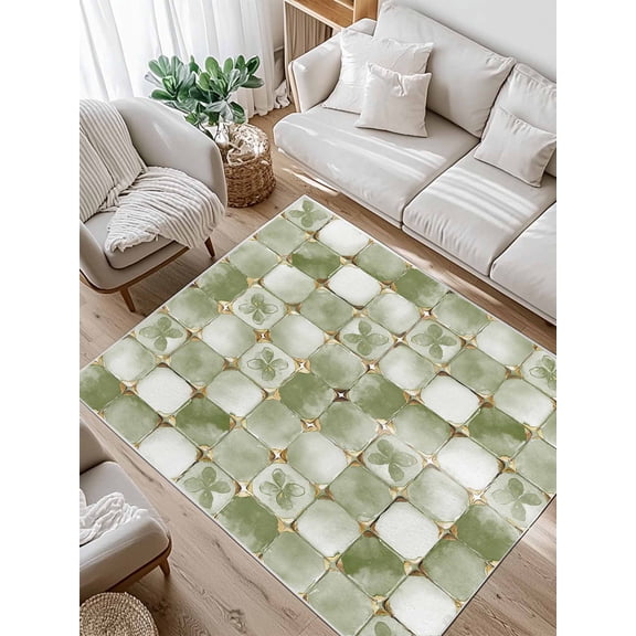 Sage Green Crystal Flower Area Rug for Bedroom 3x5 Ft Irregular Texture Super Soft fuzzy Throw Rug Non-Slip Fluffy Plush Indoor Floor Carpet for Living Room Nursery Home Decor