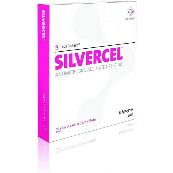 Silvercel Antimicrobial Silver Alginate Dressing, 4.25 Inches x 4.25 Inches, Sterile, 10 Count