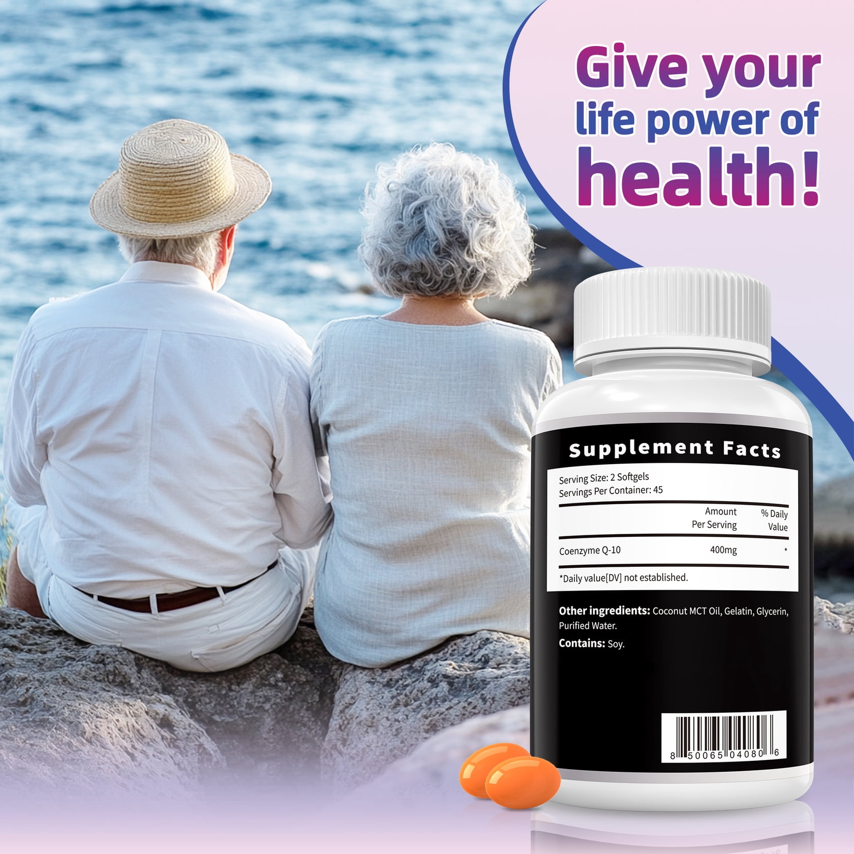2 Pack CoQ10 400mg Supplements, Supports Cardiovascular Health & Antioxidant，180 Softgels，Made in USA