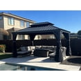 thumbnail image 3 of PURPLE LEAF 10' X 13' Permanent Hardtop Gazebo Aluminum Frame Gazebo with Galvanized Steel Double Roof for Patio Lawn and Garden, Curtains and Netting Included, Grey, 3 of 15