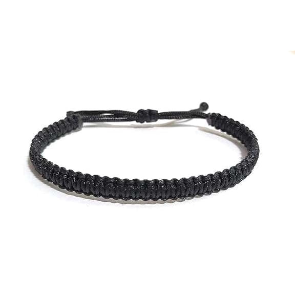 Adjustable Braided Cord Bracelet – Black Woven Wristband with Sliding Knot Closure (Black)