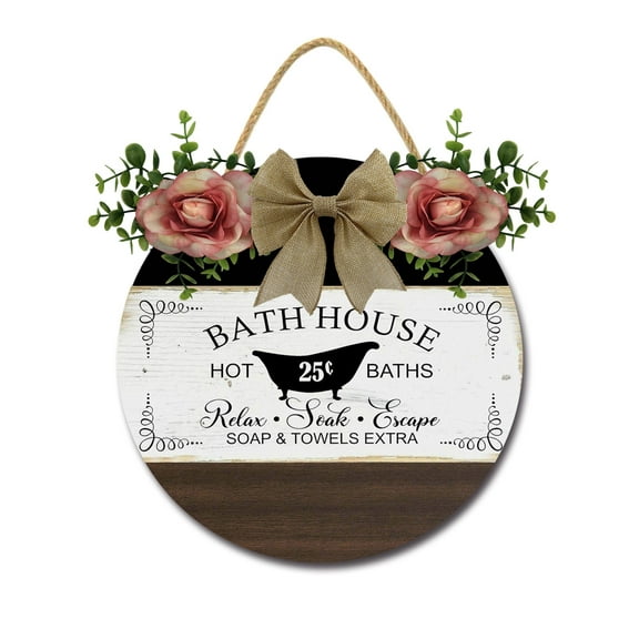 Eveokoki Bathhouse Signs for Bathroom Decor- Modern Farmhouse Bathroom Decor Wall Art- Funny Bathroom Wooden Sign Home Décor,11In