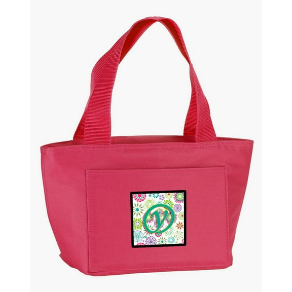 Letter Y Flowers Pink Teal Green Initial Lunch Bag