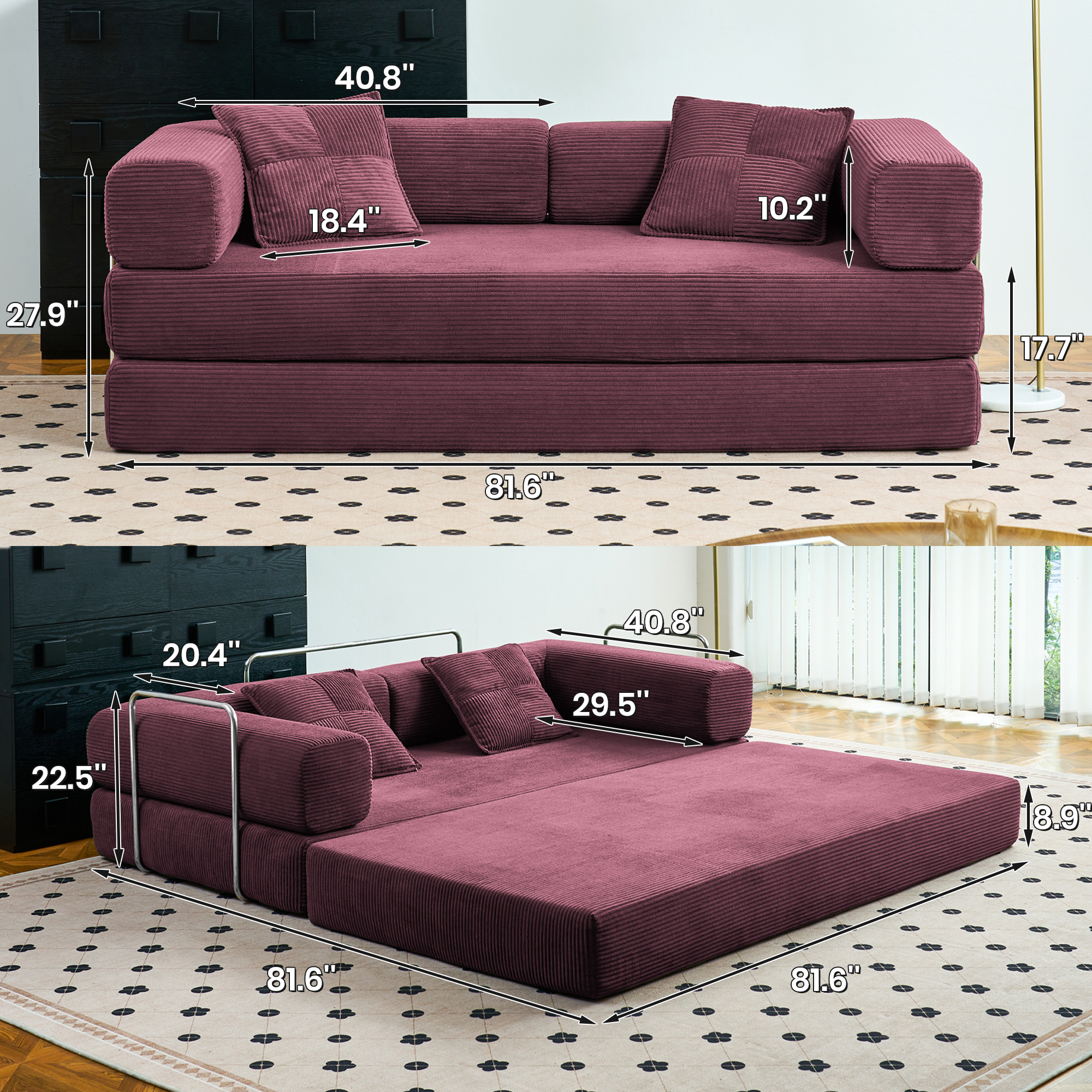 Canapé Convertible 2 Places En Tissu Chenille - Avec Ports USB, Porte-gobelets, étagère Et Dossier Réglable - Se Transforme En Lit 140x137 Cm (Beige)