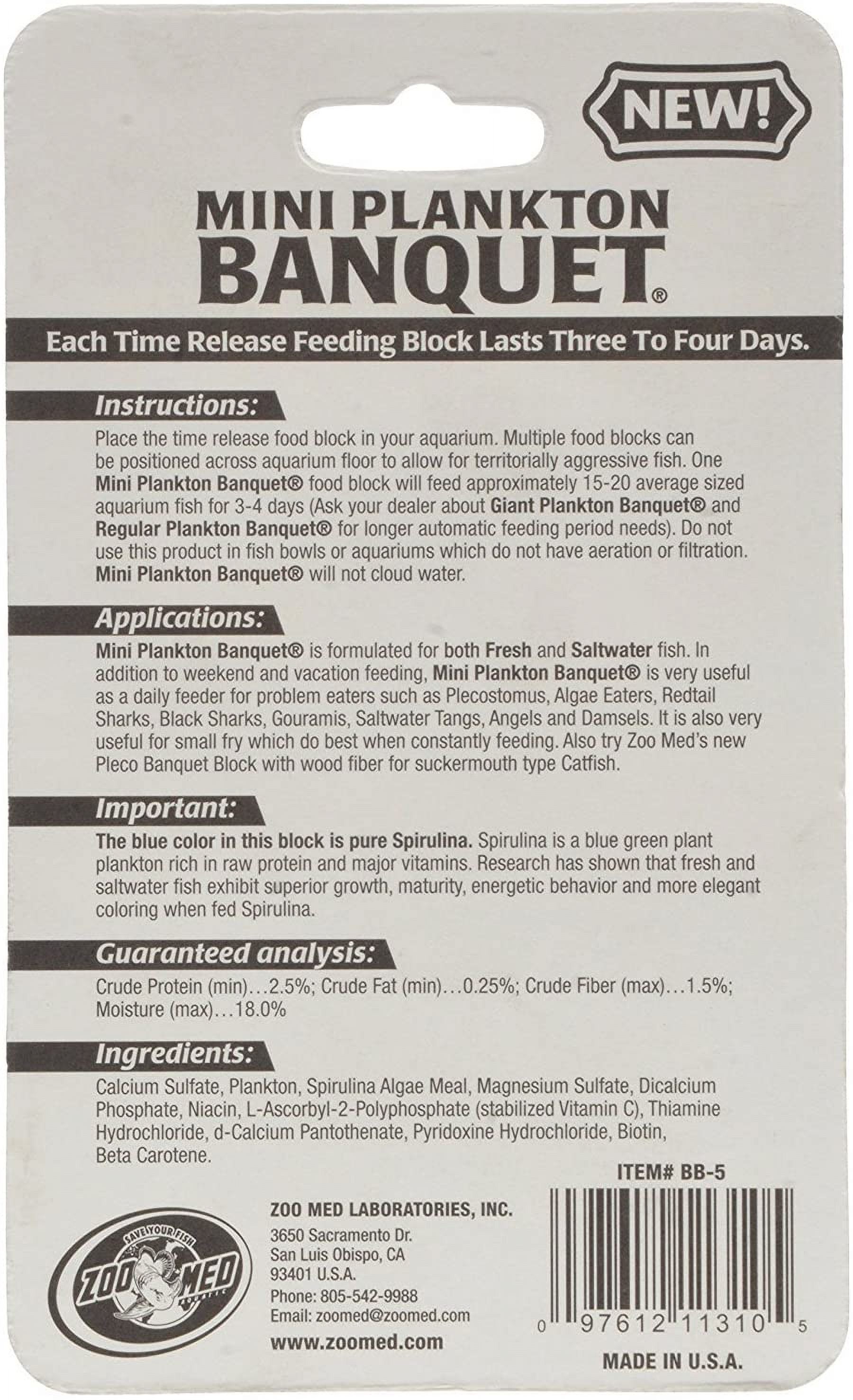 Zoo Med Mini Plankton Banquet Time Release Feeding Block [Food & Treats] 18 count (3 x 6 ct)