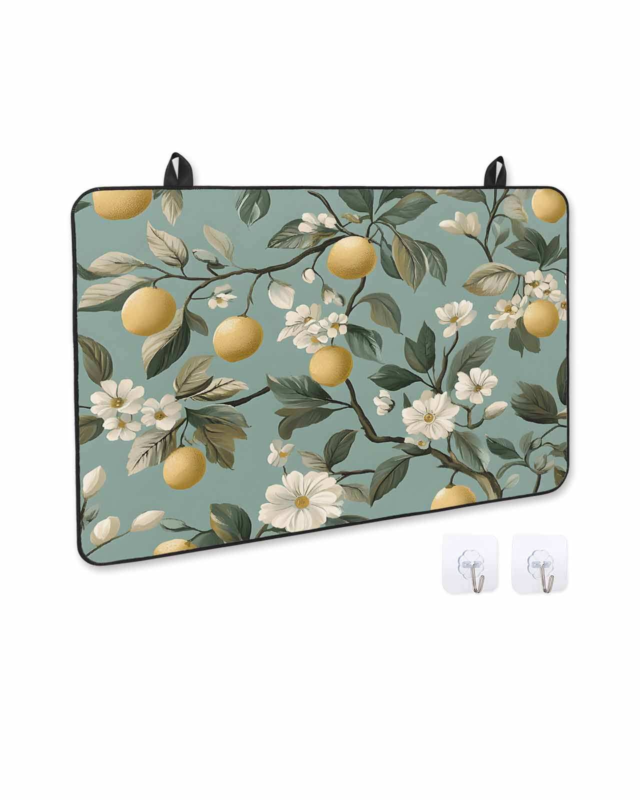 nqOlkjepod Large Induction Cooktop Protector Mat 24"x21", Lemon Flower Stove Top Covers for Electric Stove, Farm Summer Leaves Branch Watercolor Stove Burner Cover Mats, Glass Top Stove Cover