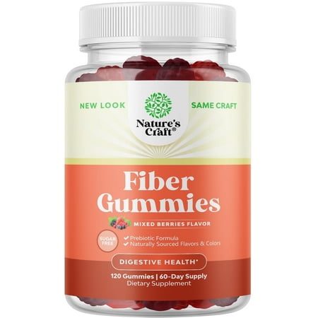Natures Craft Prebiotic Fiber Gummies for Adults, Immunity & Digestive Support, Mixed Berries,120 Ct