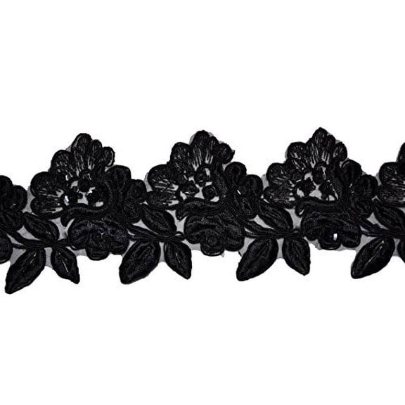 Altotux 3.5" Peach, Yellow, Sage, Mint, Lilac,Black Corded Embroidery Beaded Lace Trim (Black)