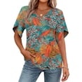 thumbnail image 4 of Twczz Womens Floral Shirts Short Sleeve- Loose Fit Casual V-Neck Summer Boho Tops Blouse Orange Size 2XL, 4 of 8