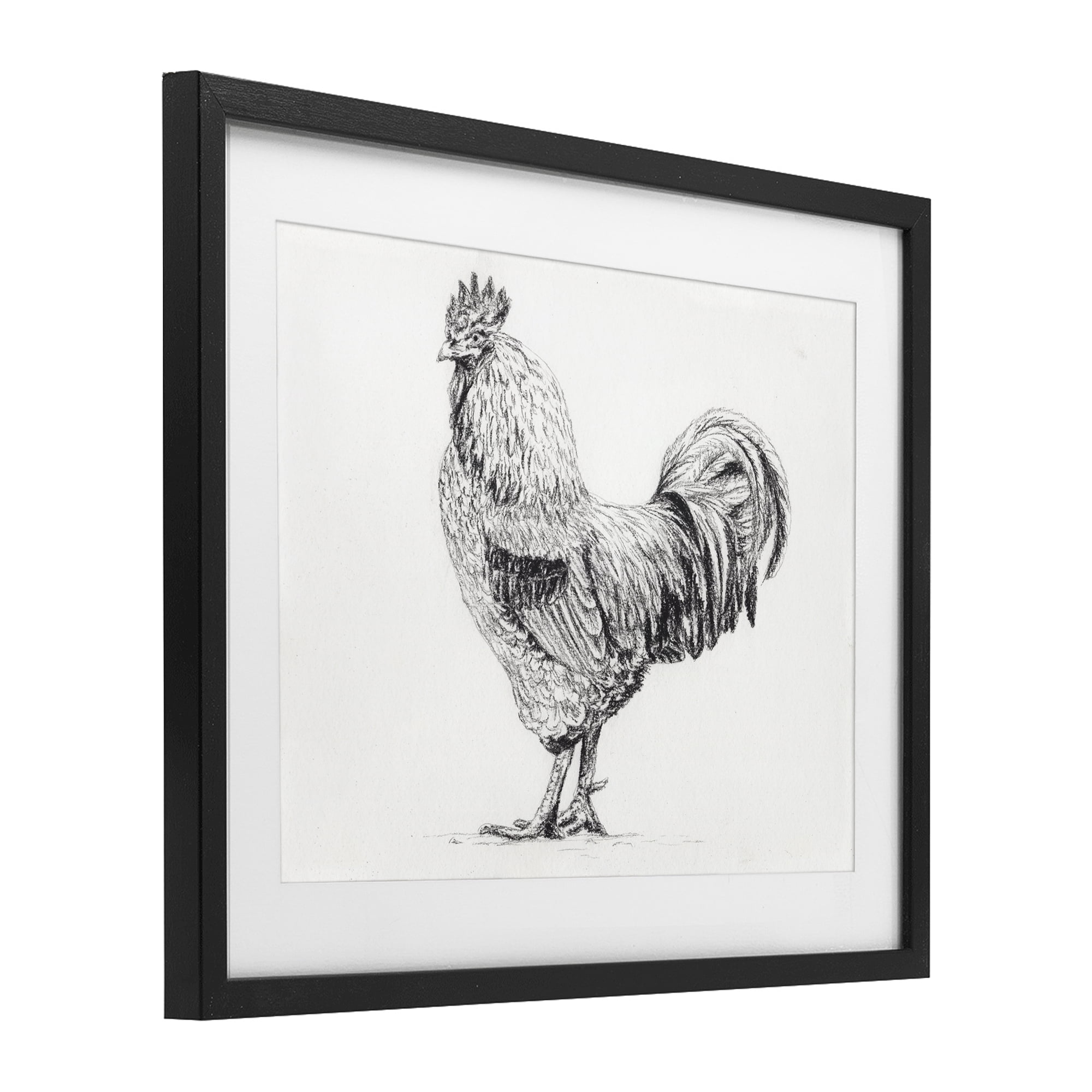 Stupell Industries Rooster in Charcoal Black Framed Print Under Glass, design by Leah Noel Art