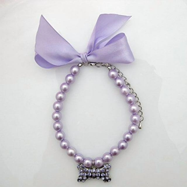 PETFAVORITES Collar de perlas de cristal para perro, joyería con diamantes de imitación brillantes, dije de hueso grande para mascotas, gatos, perros pequeños, niñas, taza de té, chihuahua, yorkie, ro