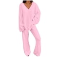 thumbnail image 1 of Conjunto de 2 piezas para mujer: jersey oversize con cuello en V y pantalones anchos, conjunto de ropa de estar por casa suave y elástico para otoño/invierno, 1 of 8
