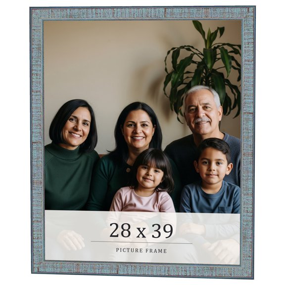 28x39 Frame Blue Scuffed Farm Board Solid Wood Picture Frame Width 0.75 Inches | Interior Depth 0.5
