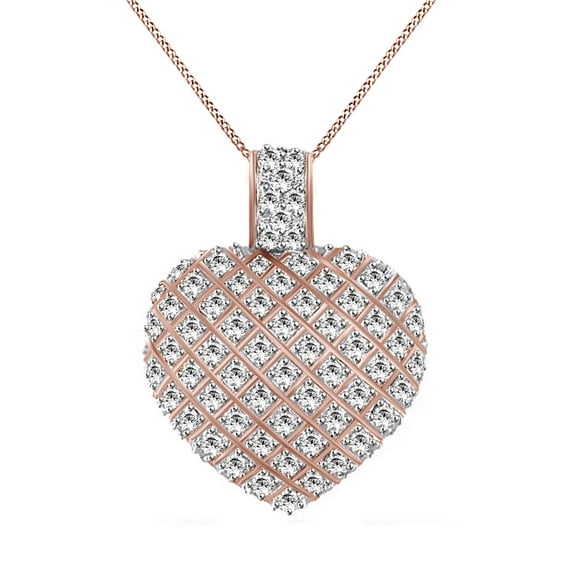 AFFY White Cubic Zirconia Heart Pendant Necklace in 14k Rose Gold Over Sterling Silver