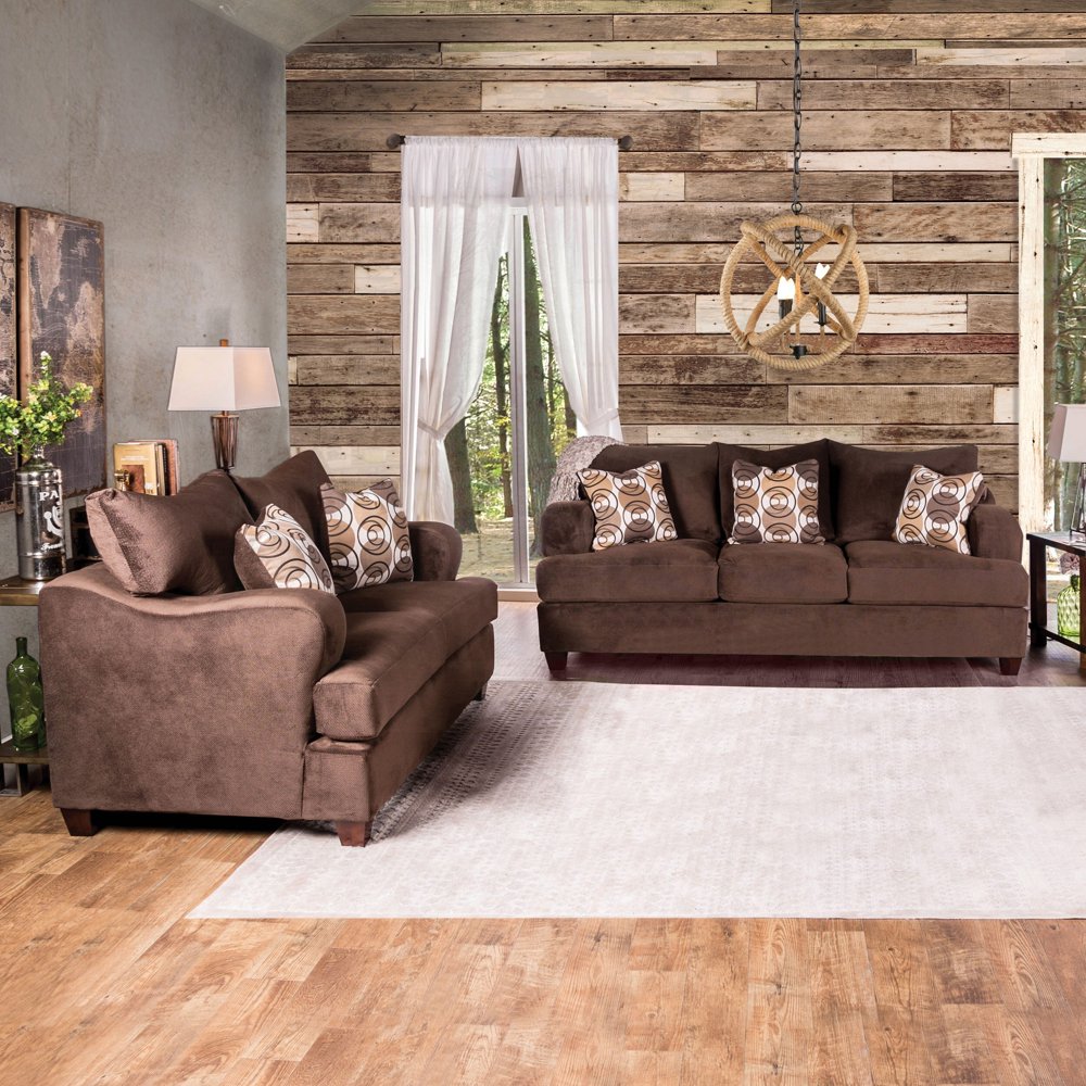 Furniture of America Gova Modern Brown Faux Leather 2piece Sofa Set