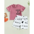 thumbnail image 2 of Genuiskids Toddler Baby Boys Summer Outfits Sets Short Sleeve Letters Print Shirt Tops + Drawstring Shorts Boys Daily Clothing Set, 2 of 9