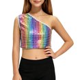 thumbnail image 4 of QHFBli Kids Square Sequin One-Shoulder Crop Tops, Shiny Grid Glitter Vests, Stage & Dance Performance Outfits for Girls Multicolour 3-6 Years, 4 of 4