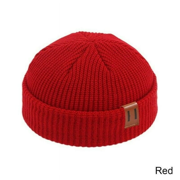 Babibeauty Women Men Mini Fisherman Beanie Hat Winter Warm Knitted Ribbed Docker Skull Cap,Red