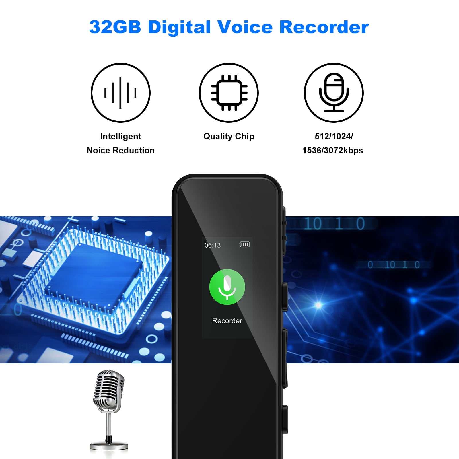 VILINICE Digital Voice Recorder, Tape Recorder 32GB  with Password, Playback, USB, and Noise Reduction - Professional Dictaphone Sound and MP3 Player