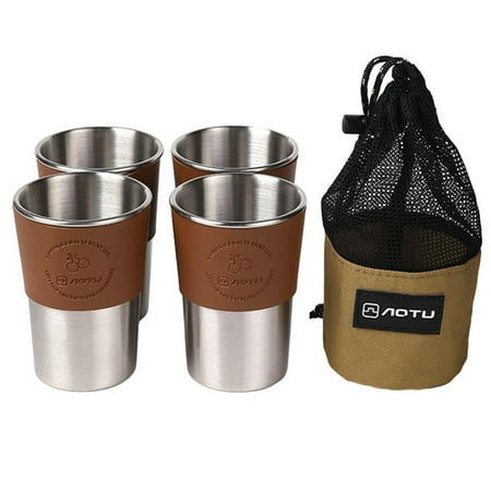 

4Pcs Camping Leather Cup Portable Holder Tableware Travel Cups Coffee Cup