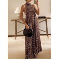 thumbnail image 2 of Womens Brown Polka Dot Sleeveless High Neck Maxi Dress, Loose Flowy Casual Summer Beach Vacation Sundress, 2 of 8