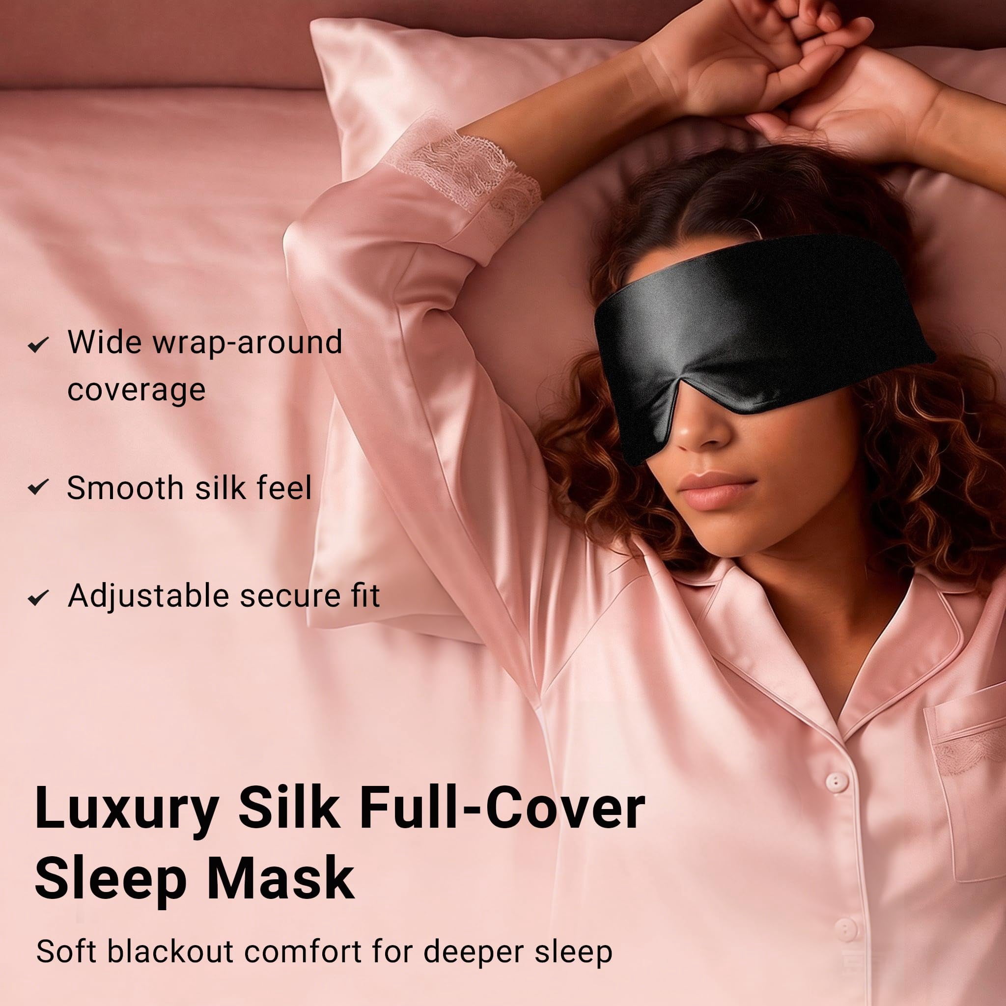 FACEMOON 100% Mulberry Silk Sleep Mask, Adjustable Strap, Light Blocking
