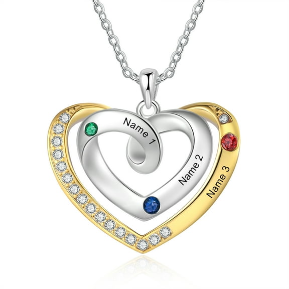 Mementos Personalized Rhodium Plated Brass Family Necklace for Women(Mom) with 3 Birthstones Names
