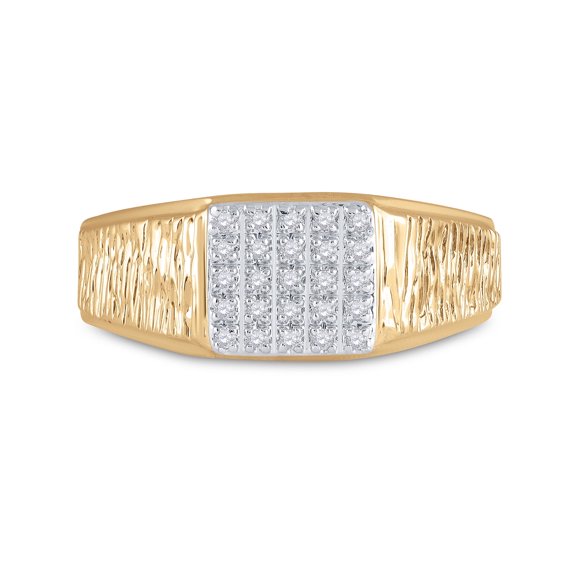 10kt Yellow Gold Mens Round Diamond Square Cluster Brushed Ring 1/8 Cttw