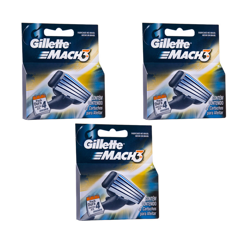 12 Gillette Mach 3 Mach3 Razor Blade Refill, for Men (3 Packs Of 4