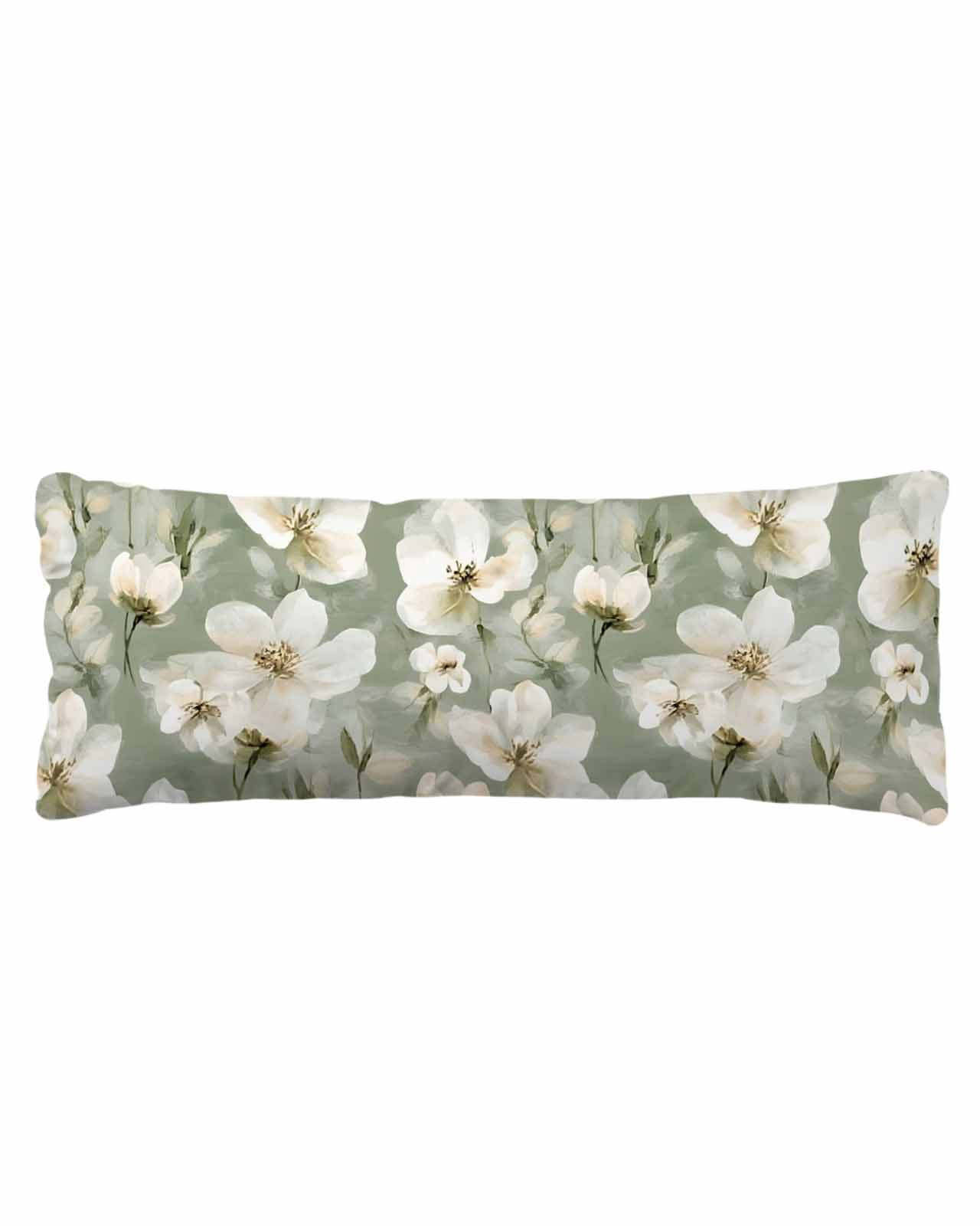 Sage Green Spring Floral Body Pillow Cover, Pillowcase Protectors with Zipper, Breathable Decorative Throw Pillow Case Cover, Summer Botanical Flower Pillow Shams for Couch Sofa 20x54Inch